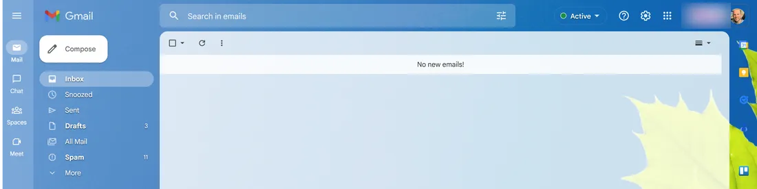 A Gmail inbox showing no new emails